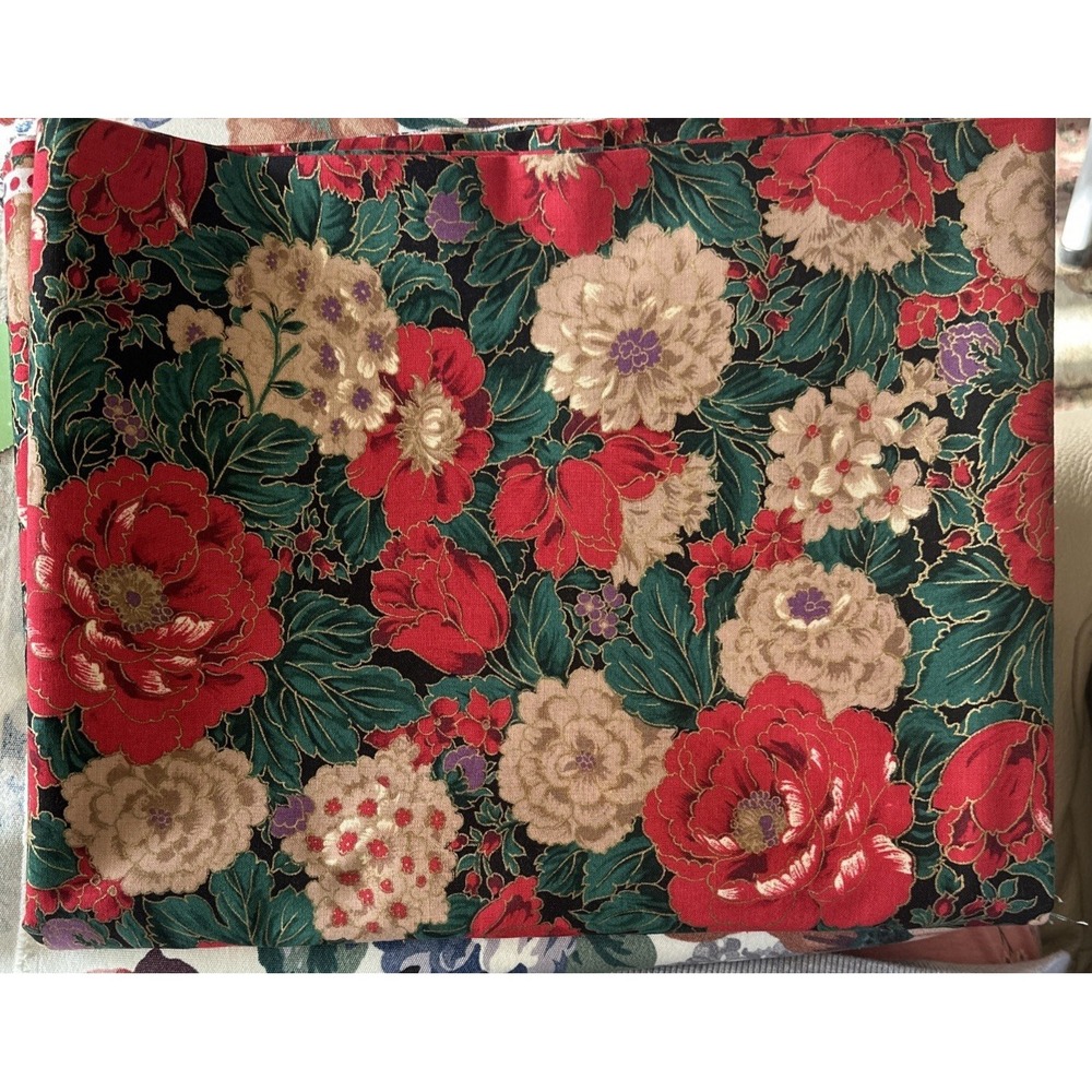 The Mandarin Garden by Hoffman California Metallic Floral on Black Cotton 3 YDS!